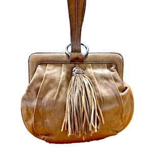 Martin & Osa Brown Leather Wristlet Bag Casual Purse Boho Chic Fawn Brown Tassel